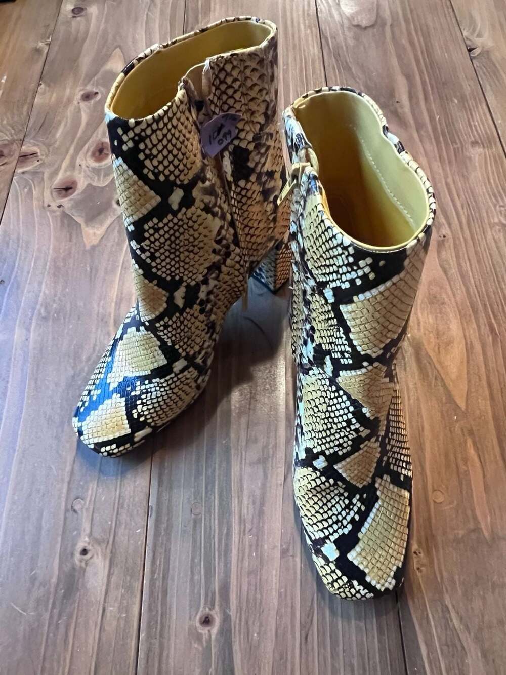 Sugar Faux Snakeskin Ankle Booties Block 3” Heel 9.5